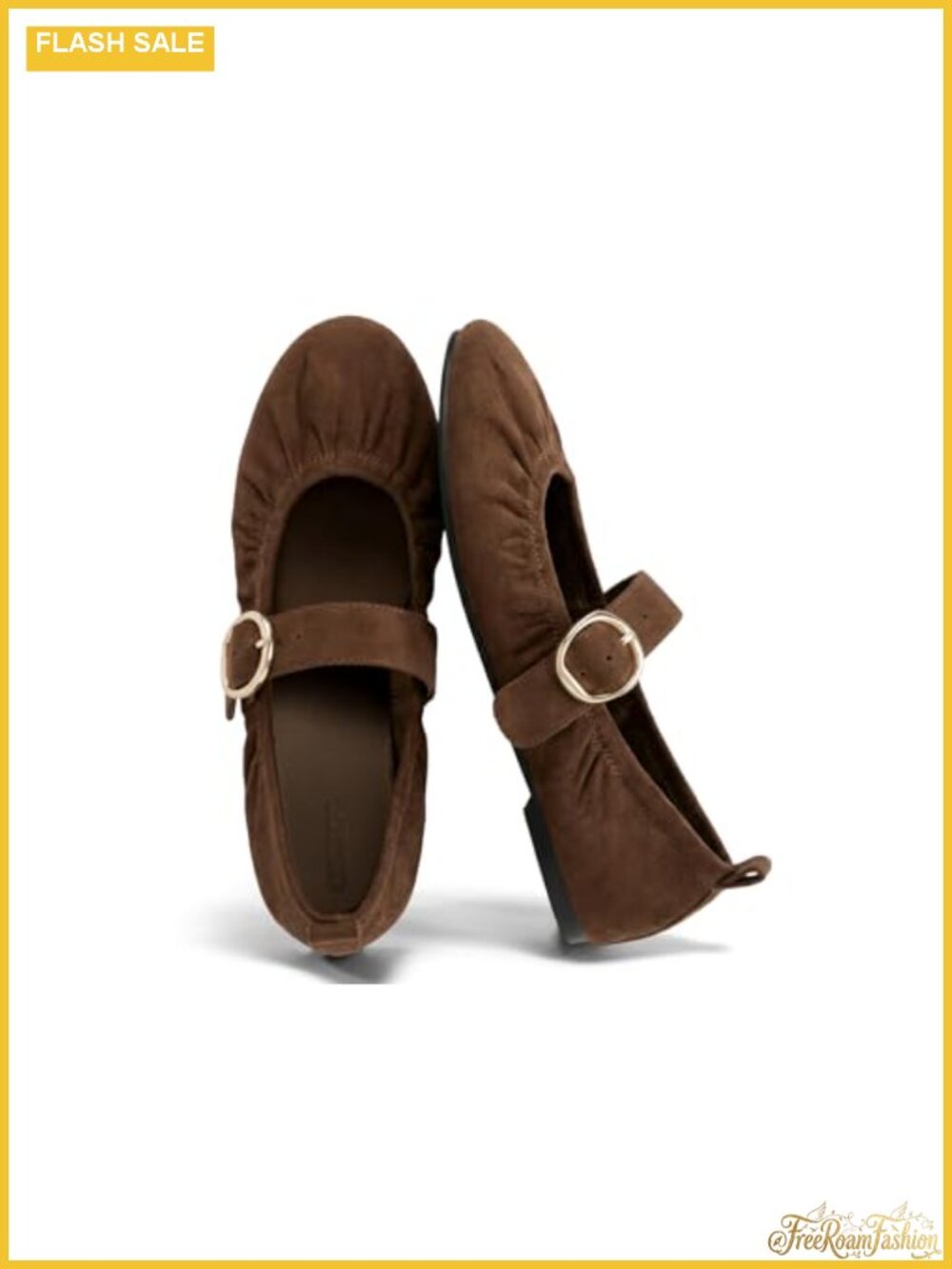 Womens Mary Jane Ballet Flats Slip On with Adjustable Buckle - Faux Leather &